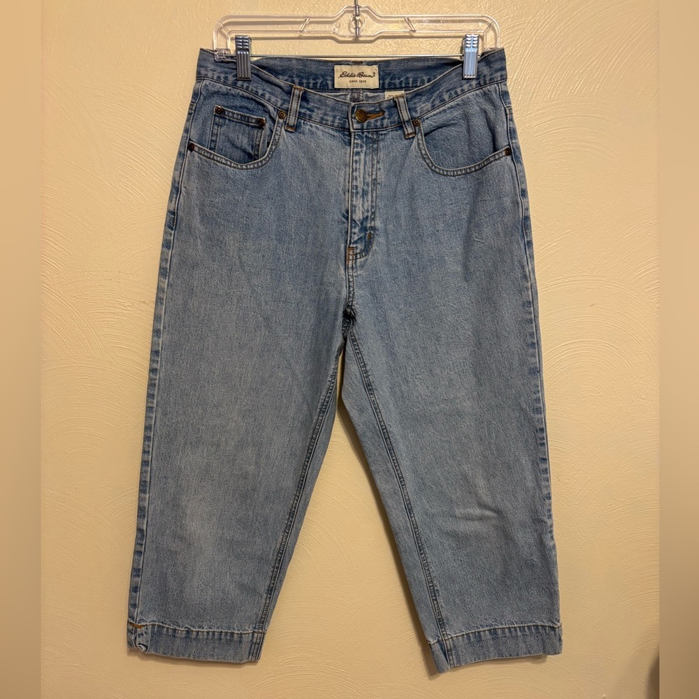 Eddie Bauer Light Wash High Rise Denim Capri Jeans Womens 10 100% Cotton Cropped